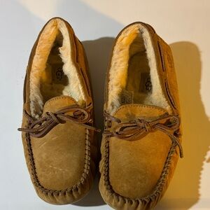 UGG Women's Chestnut Suede Moccasin Slippers with Shearling Lining